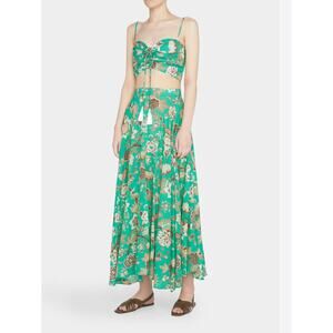 Cara Cara Skirt XS Aquinnah Floral Circle Maxi Skirt Green Floral Pleated Boho